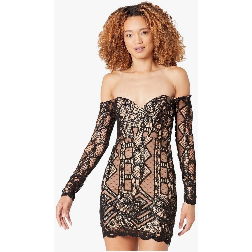 NEW! Bardot Zendaya Mini Lace Dress in Black Size XS As Seen On REVOLVE $179